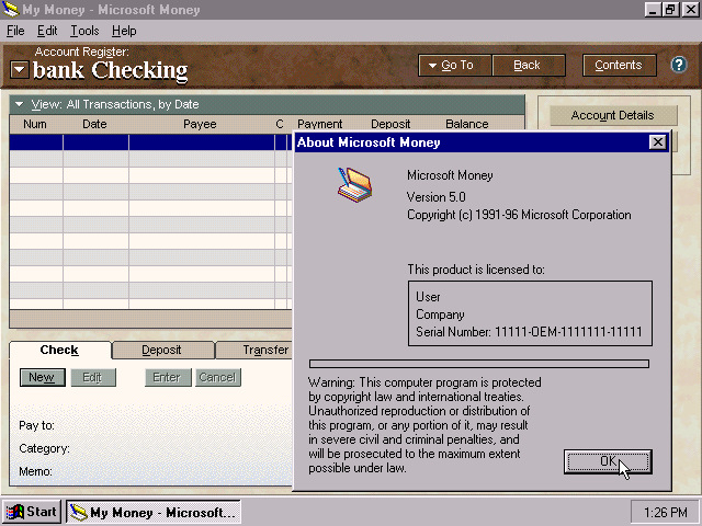 Microsoft Money 97 - About